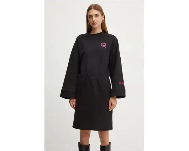 Karl Lagerfeld rochie din bumbac culoarea negru, mini, oversize, 246W1311