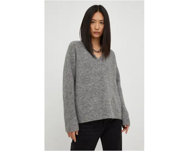 Gestuz pulover de lana femei, culoarea gri,