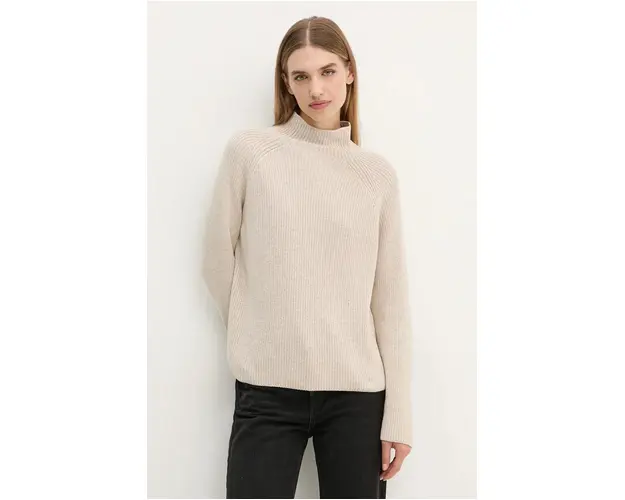 Marc O'Polo pulover de bumbac culoarea bej, cu turtleneck