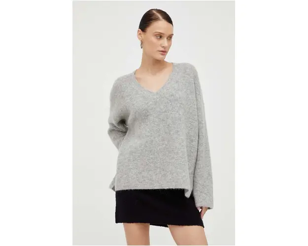 Gestuz pulover de lana femei, culoarea gri