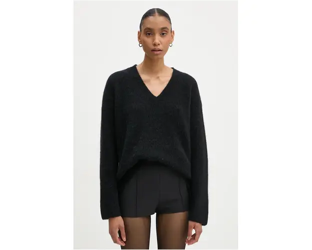 Gestuz pulover de lana femei, culoarea negru