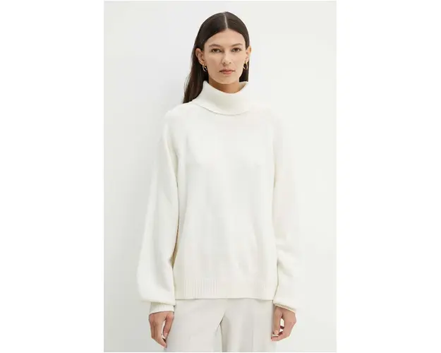 Gestuz pulover femei, culoarea bej, cu guler, 10909328