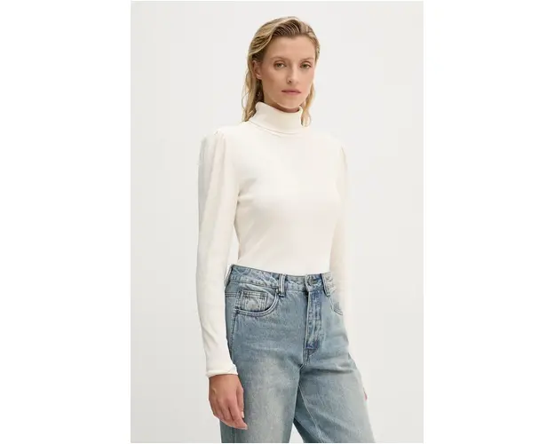 Gestuz longsleeve femei, culoarea bej, cu guler, 10909317