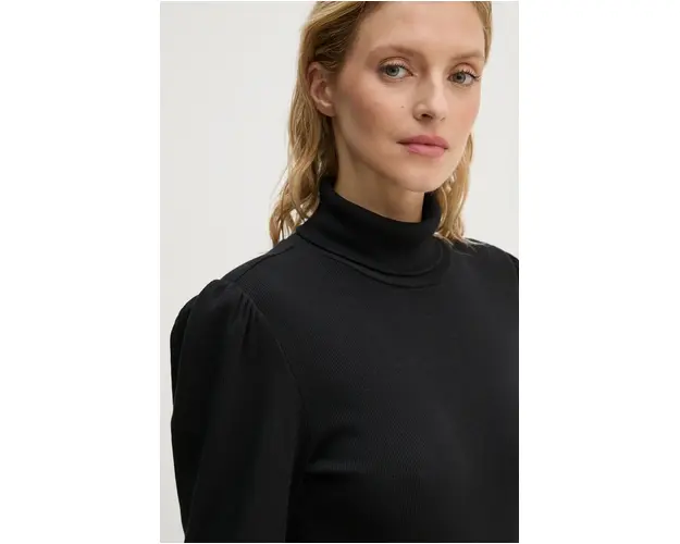 Gestuz longsleeve femei, culoarea negru, cu guler, 10909317