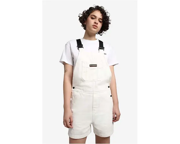 Napapijri salopeta femei, culoarea alb, uni, high waist NA4GCB.N1A-N1A