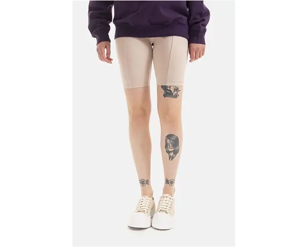 Champion pantaloni scurti femei, culoarea bej, uni, high waist 115145-MS049