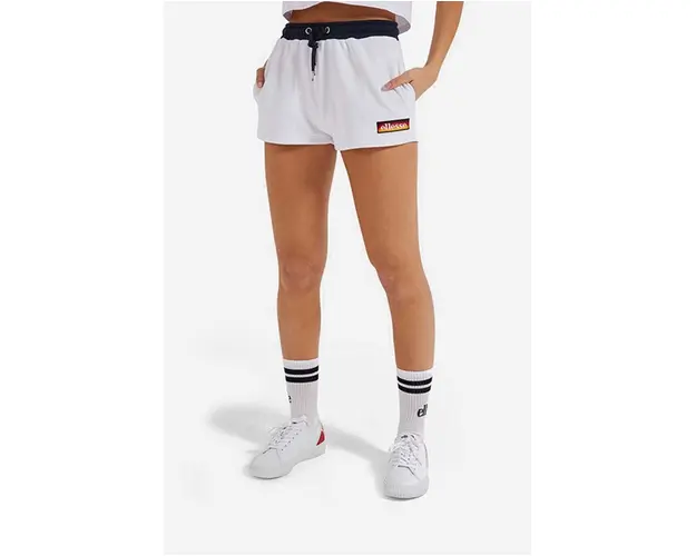 Ellesse pantaloni scurti Tang femei, culoarea alb, cu imprimeu, medium waist SGI11073-WHITE