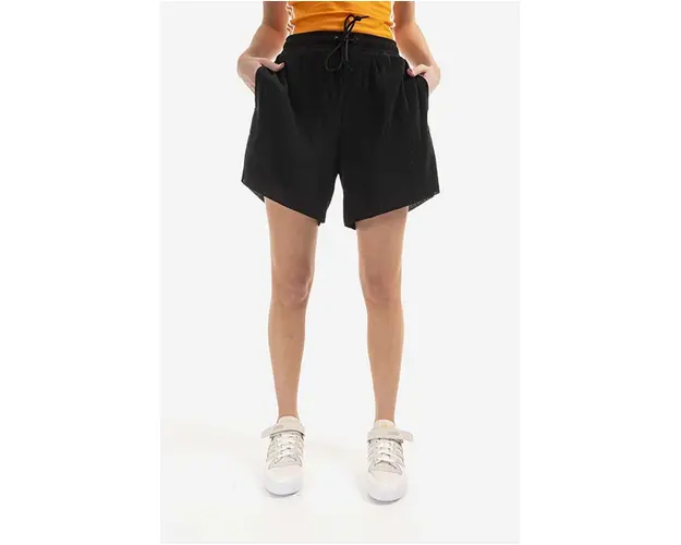 adidas Originals pantaloni scurti femei, culoarea negru, uni, high waist HF7543-black