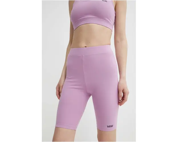 Vans pantaloni scurti femei, culoarea violet, neted, high waist