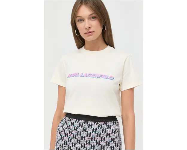 Karl Lagerfeld tricou din bumbac culoarea bej