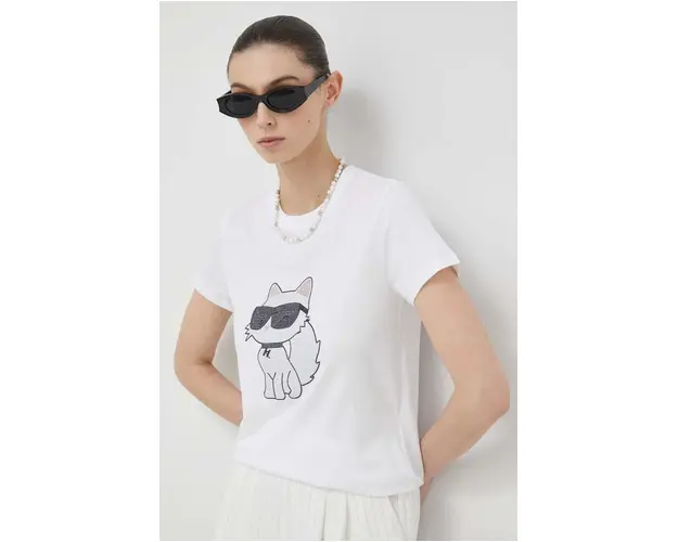 Karl Lagerfeld tricou din bumbac culoarea alb