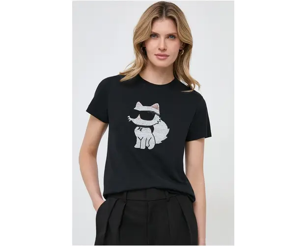 Karl Lagerfeld tricou din bumbac culoarea negru