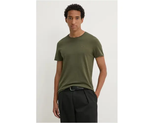 Tommy Jeans tricou din bumbac barbati, culoarea verde, neted, DM0DM04411