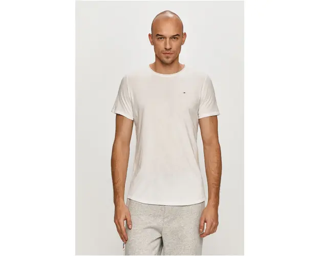 Tommy Jeans tricou barbati, culoarea alb, neted, DM0DM09586