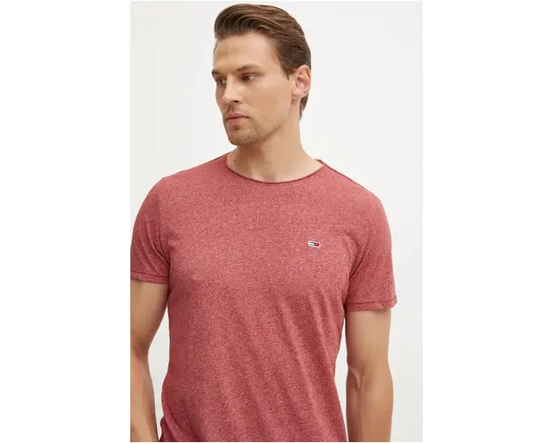 Tommy Jeans tricou barbati, culoarea bordo, neted, DM0DM09586