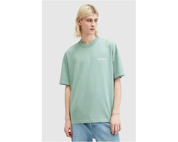 AllSaints tricou din bumbac UNDERGROUND SS CREW barbati, culoarea verde, cu imprimeu