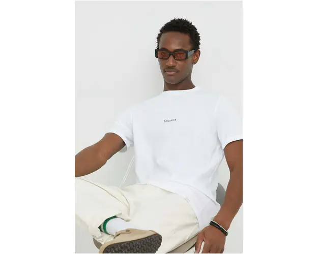 Les Deux tricou din bumbac culoarea alb, cu imprimeu