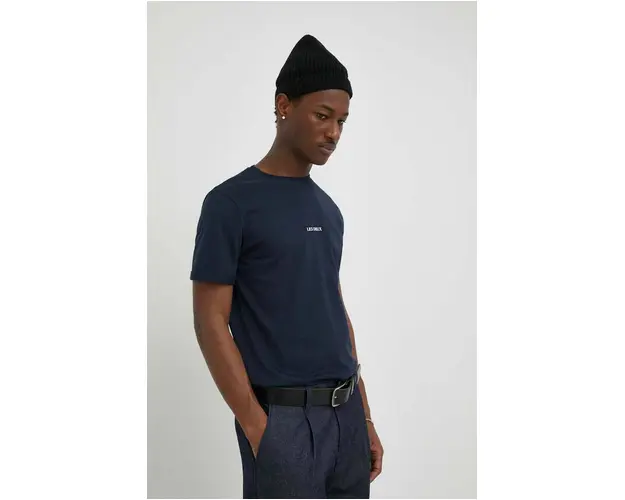 Les Deux tricou din bumbac culoarea albastru marin, cu imprimeu
