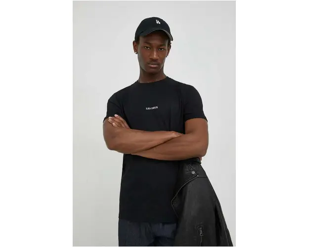 Les Deux tricou din bumbac culoarea negru, cu imprimeu