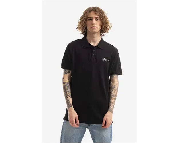 Alpha Industries polo de bumbac Basic culoarea negru, cu imprimeu 106600.03-black