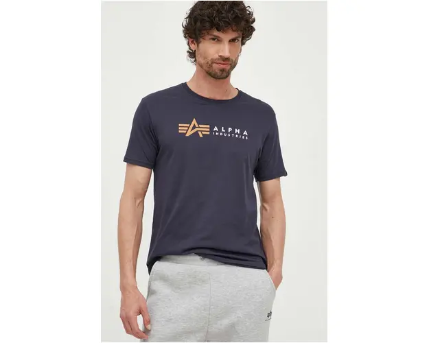 Alpha Industries tricou din bumbac Koszulka Alpha Industries Alpha Label T 118502 07 culoarea bleumarin, cu imprimeu 118502.07-navy