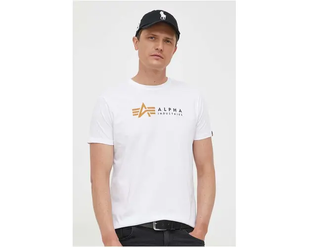 Alpha Industries tricou din bumbac Koszulka Alpha Industries Alpha Label T 118502 09 culoarea alb, cu imprimeu 118502.09-white