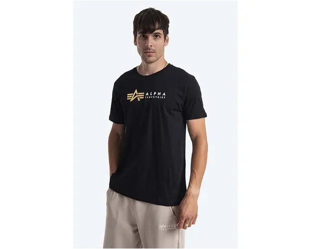 Alpha Industries tricou din bumbac Koszulka Alpha Industries Label 118502FP 03 culoarea negru, cu imprimeu 118502FP.03-black
