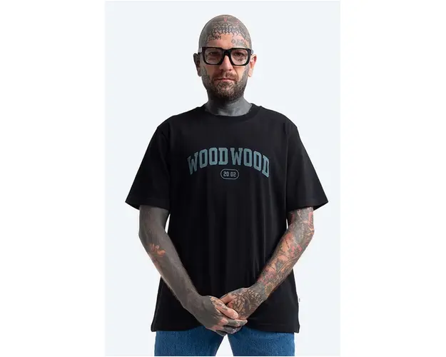 Wood Wood tricou din bumbac Bobby IVY T-shirt culoarea negru, cu imprimeu 12135703.2489-GREYMEL