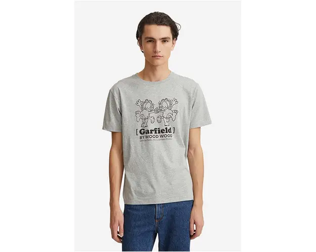 Wood Wood tricou din bumbac Ace x Garfield culoarea gri, cu imprimeu 30045701.2222-GREYMEL