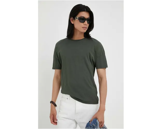 American Vintage tricou din bumbac culoarea verde, neted