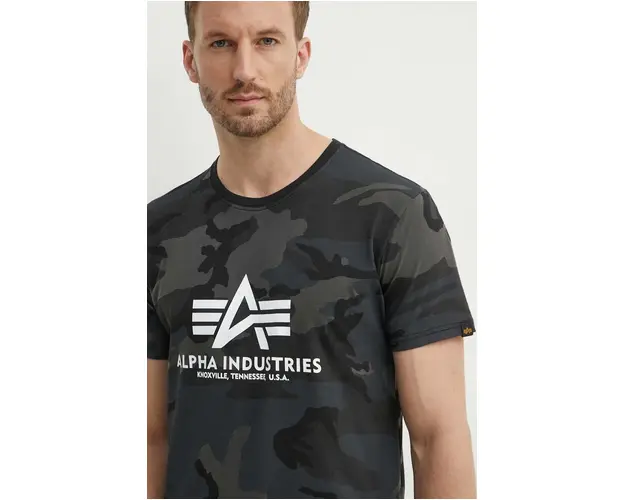 Alpha Industries tricou din bumbac Basic T-Shirt Camo culoarea verde, cu model 100501C.125-green