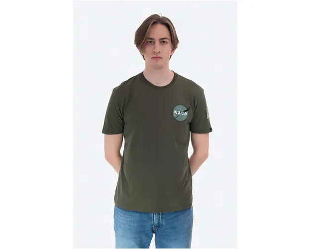 Alpha Industries tricou din bumbac culoarea verde, uni 176507.257-green