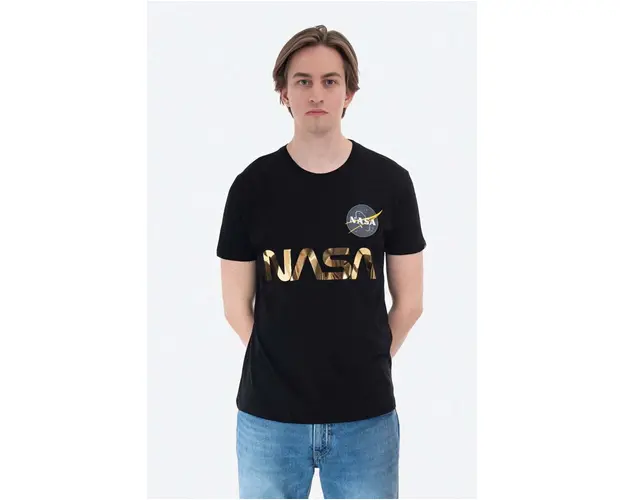 Alpha Industries tricou din bumbac NASA Reflective T culoarea negru, cu imprimeu 178501.365-black