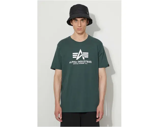 Alpha Industries tricou din bumbac Basic T-Shirt culoarea verde, cu imprimeu 100501.610-green