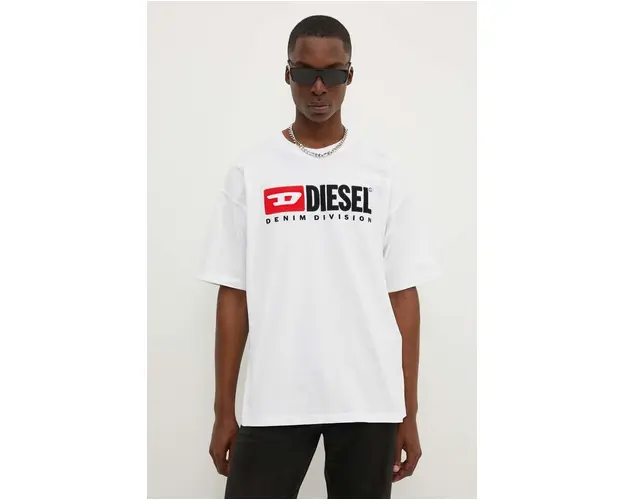 Diesel tricou din bumbac T-BOXT-DIV barbati, culoarea alb, cu imprimeu, A14943.0GRAI
