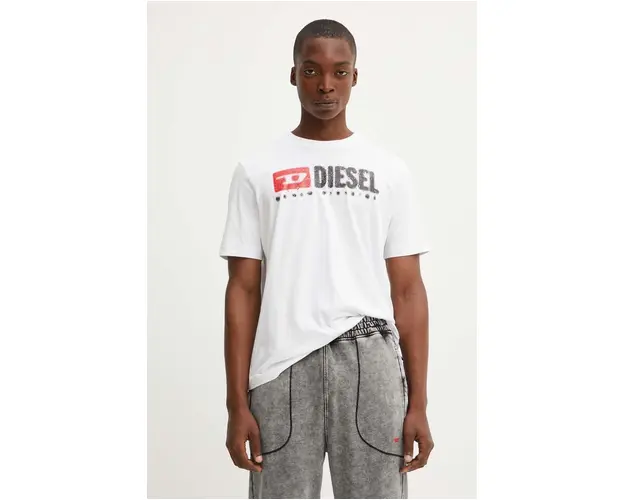Diesel tricou din bumbac T-ADJUST-K14 barbati, culoarea alb, cu imprimeu, A15025.0GRAI