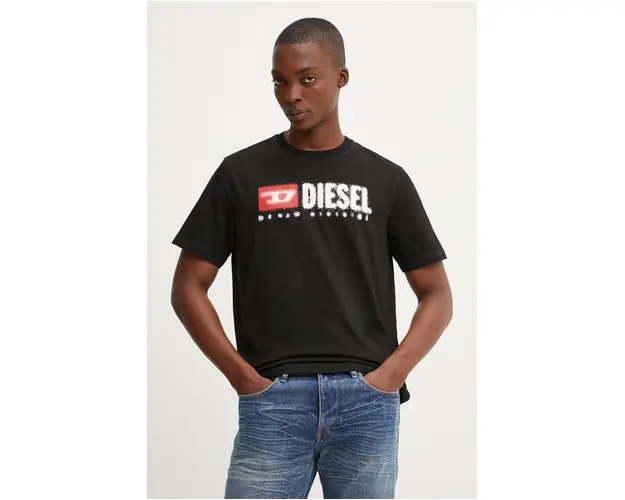 Diesel tricou din bumbac T-ADJUST-K14 barbati, culoarea negru, cu imprimeu, A15025.0GRAI