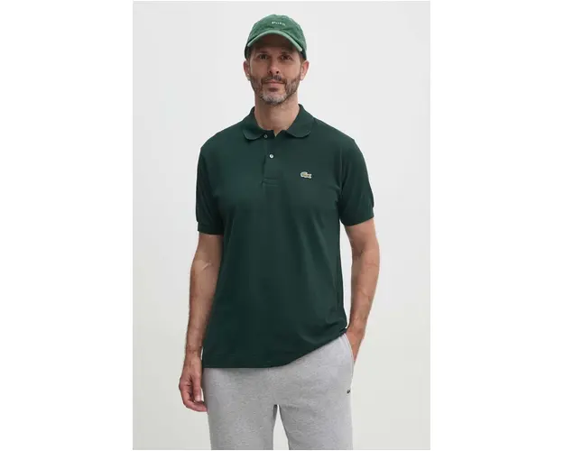 Lacoste polo de bumbac culoarea verde, neted