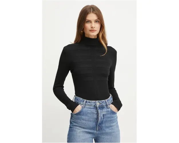 Morgan pulover femei, culoarea negru, light, cu guler