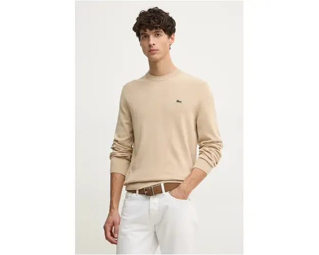 Lacoste pulover de bumbac culoarea bej, light