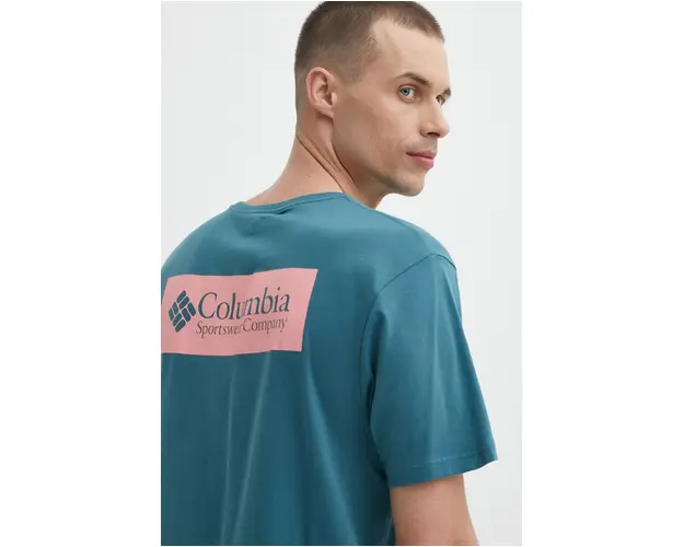 Columbia tricou din bumbac North Cascades barbati, culoarea turcoaz, cu imprimeu 1834041