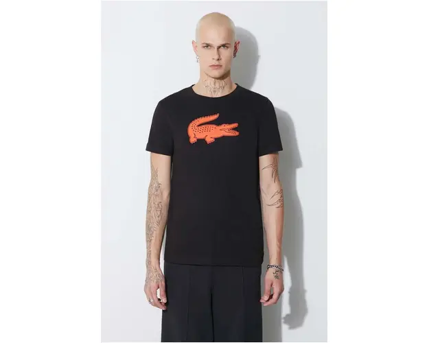 Lacoste tricou barbati, culoarea negru, cu imprimeu