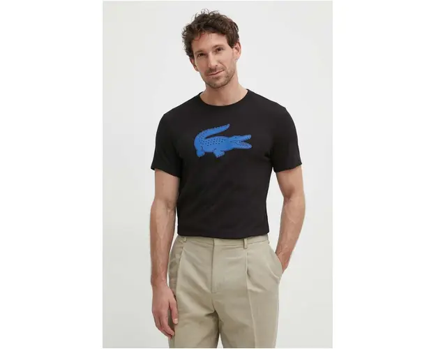 Lacoste tricou barbati, culoarea negru, cu imprimeu