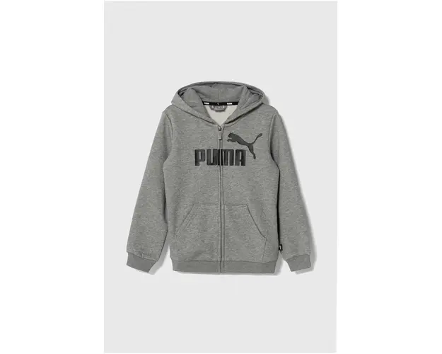Puma bluza copii culoarea gri, cu gluga, cu imprimeu