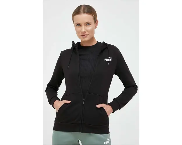 Puma bluza femei, culoarea negru, cu gluga, neted