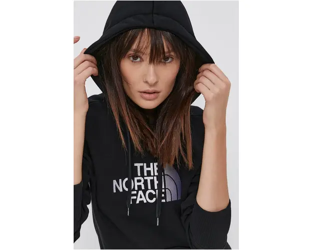 The North Face hanorac de bumbac femei, culoarea negru, cu gluga, cu imprimeu NF0A55ECJK31-JK31