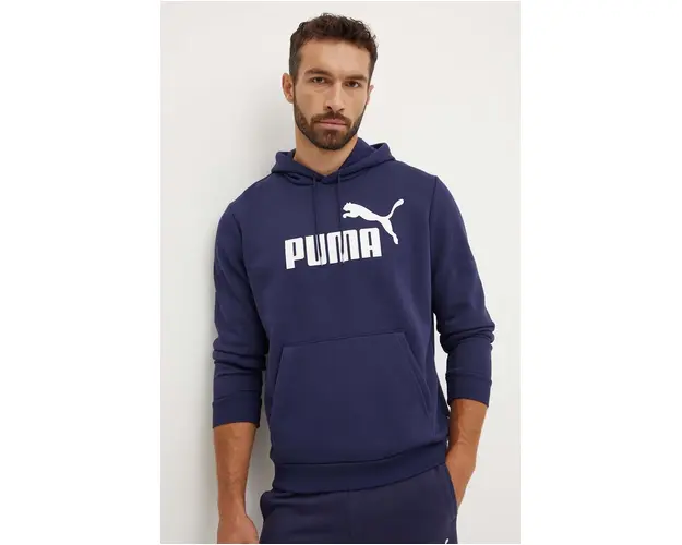 Puma bluza barbati, culoarea albastru marin, cu gluga, cu imprimeu