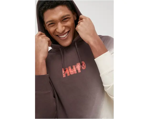 HUF bluza barbati, culoarea maro, cu imprimeu