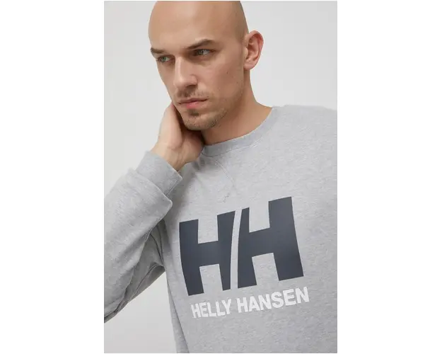 Helly Hansen hanorac de bumbac barbati, culoarea gri, cu imprimeu, 34000