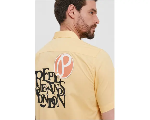 Pepe Jeans Camasa din bumbac barbati, culoarea galben, regular
